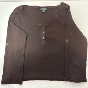 Lauren Ralph Lauren XL Brown Henley Top Y2K / Classic
